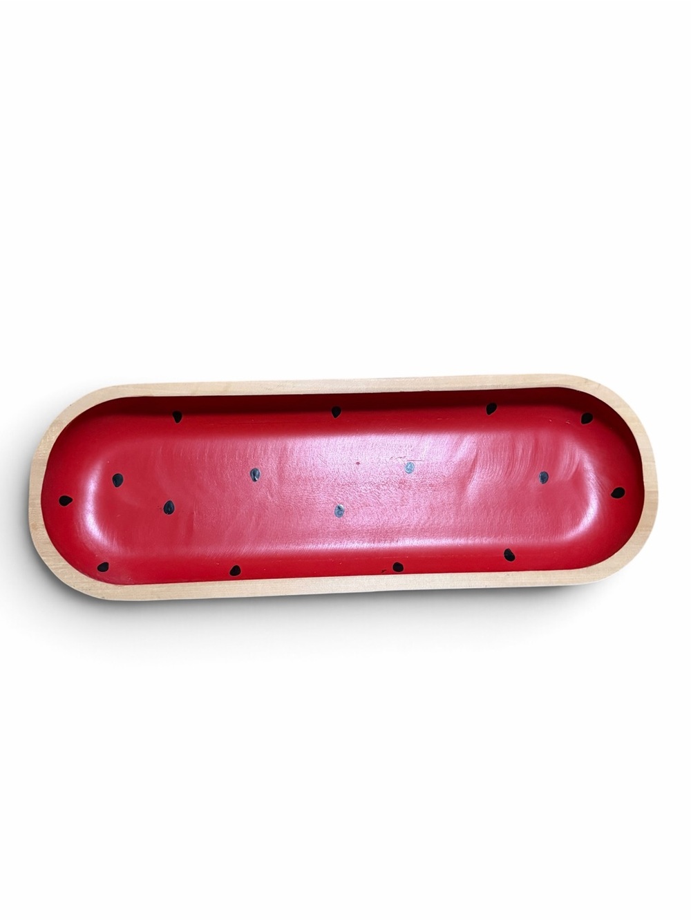 Vintage Hand Painted Red Decorative Wood Watermelon Tray Dough Bowl